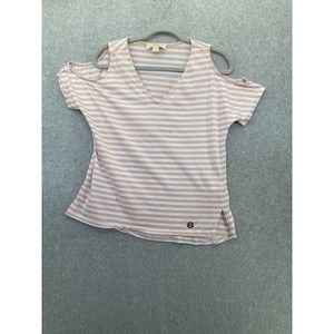 MK Michael Kors Women's Cold Shoulder Blouse Striped Size Medium Cotton Blend